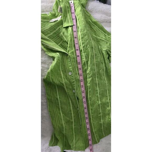 French Laundry Silk Linen Blend Button Up Lime Green Striped Y2K Shirt Womens M‎ - Picture 7 of 9